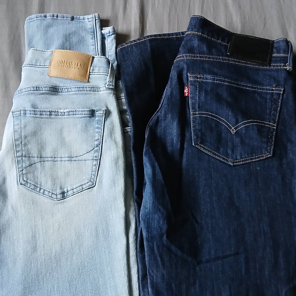 Hollister & Levis Jeans Lot Of 2 Pairs Men's Dark Blue Stone Wash Jeans Size 34